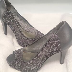 DONATED - STYLE&CO Silver Peeptoe Heels. Sz 5.5